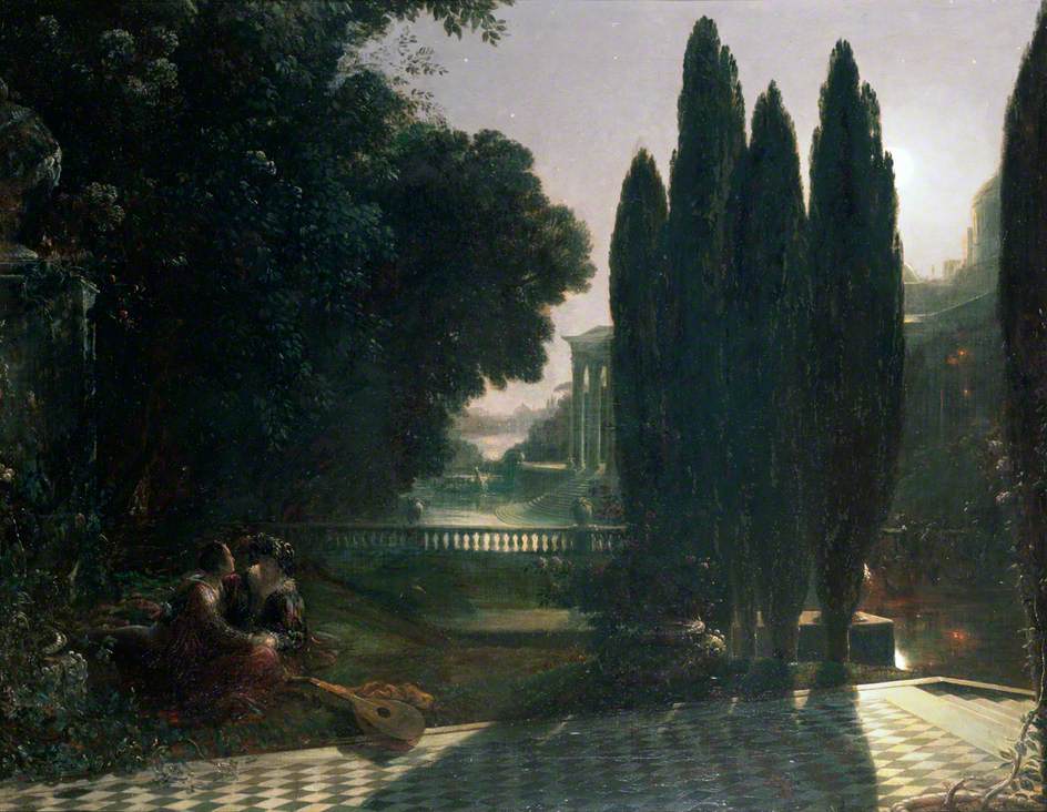 Scene from Shakespeare's 'The Merchant of Venice' - Belmont, in the Garden of Portia's House, Lorenzo and Jessica, Act V, Scene 1