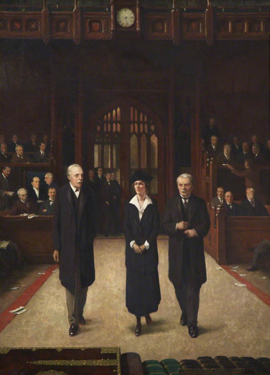 Lady Astor Being Introduced to the House of Commons by Lloyd George upon Taking Her Seat