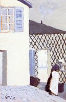 Woman in a White Apron in the Yard