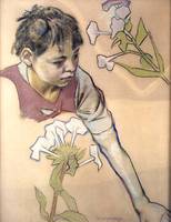 Study of a Boy With Flowers
