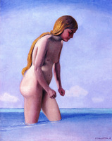 Blond Bather Walking in the Water