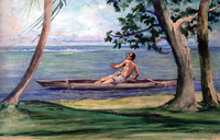 Boy in Canoe Passing in Front of Our House, Vaiala, Samoa