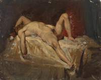 Male Nude Lying Down, Raised Left Knee