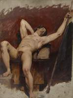 Reclining Male Nude, Raised Right Knee