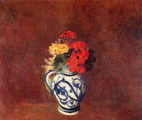 Geraniums and Flowers in a Stoneware Vase