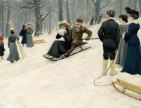 Snow sled ride in Søndermarken, Copenhagen