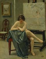 Seated model in the artist's studio