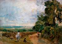 A Country Road with Trees and Figures