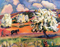 Landscape with Trees, Flowers and Peasant with Plough