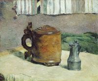 Wood Tankard and Metal Pitcher