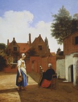 A Courtyard at Delft Evening: A Woman Spinning