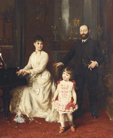 Portrait of a Gentleman and his wife with their young child in an interior