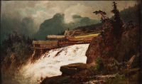 Waterfall with a sawmill