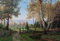 Forest Landscape with Country Road by a Lake