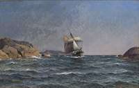 Sailing ship at the rocky coast