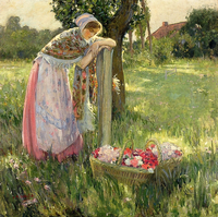 Resting by a Basket of Flowers