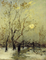 Woman with a fagot in winter landscape