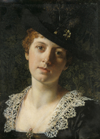 Portrait of a Woman in Hat with Feathers