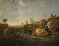 A Distant View of Dordrecht with a Milkmaid and Four Cows