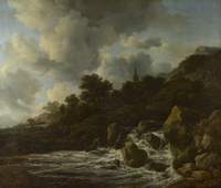 A Waterfall at the Foot of a Hill, near a Village