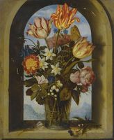 Still Life of Tulips, Moss-Roses, Lily-of-the-Valley and other Flowers in a Glass Beaker