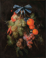 A Festoon of Grapes, a Peach, Oranges, Cherries, Red Peppers, etc.