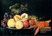 Still Life of Peaches, Plums and a Lobster