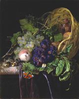 Peaches, Chestnuts and Grapes in an Overturned Basket