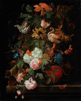 Still Life of Flowers in a Glass Vase with a Butterfly