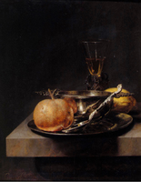 A Still Life of a Silver Brandy Cup, a Silver Spoon, an Apple, a Lemon, etc.