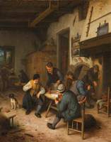 The Interior of an Inn with Peasants Playing Cards
