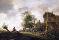 Travellers outside an inn