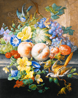 Still Life of Flowers and Fruits, with Two Birds