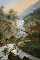 Shepherd Resting by the Waterfall