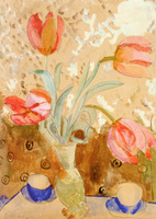 Red Tulips with Blue Cups