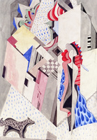Cityscape with Woman and Dog