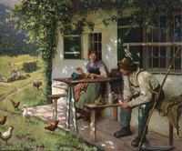 Young couple in front of a farmhouse in Upper Bavaria