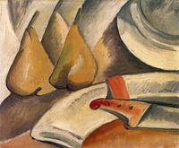 Napkin, Knife, and Pears