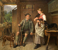 Maid, huntsman and dachshund family