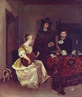 A Woman Playing a Theorbo to Two Men