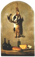 Still Life: Hare, Duck, Loaf of Bread, Cheese and Flasks of Wine