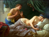 Young Woman Sleeping on a Bed of Roses