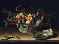 Still Life with a Basket of Fruit and a Bunch of Asparagus
