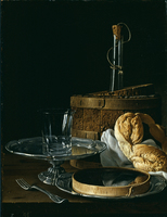 Still Life with Box Jelly, Bagel, Salver with Glass and Cooler