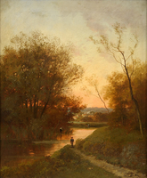 River landscape with angler