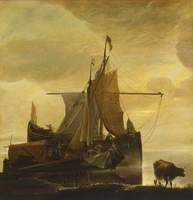 Two Vessels by the Shore at Daybreak
