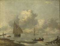 Vessels in Light Airs on a River near a Town