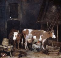A Maid Milking a Cow in a Barn