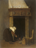 Woman by a Fireplace