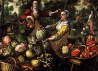 The Four Elements: Earth.  A Fruit and Vegetable Market with the Flight into Egypt in the Background